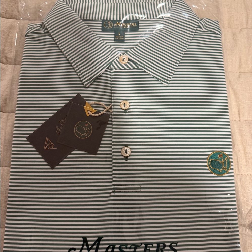 Masters Men's Green and White Thin-Striped Polo